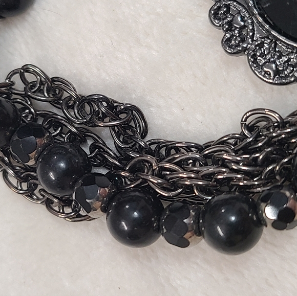 Multi Layer Black Beaded Chain Toggle Clasp Bracelet - Picture 4 of 6